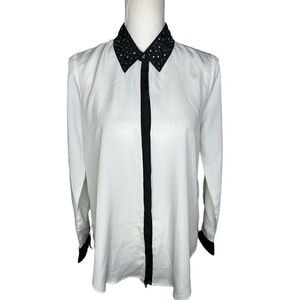 Rock and Republic Button Up Blouse White And Black Studded Collar Sz M